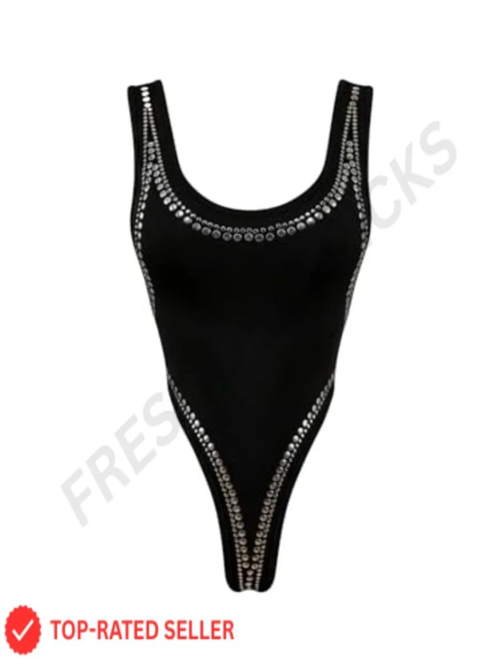 Studded Thong Bodysuit Glitter Backless Leotard Sleeveless Party Top